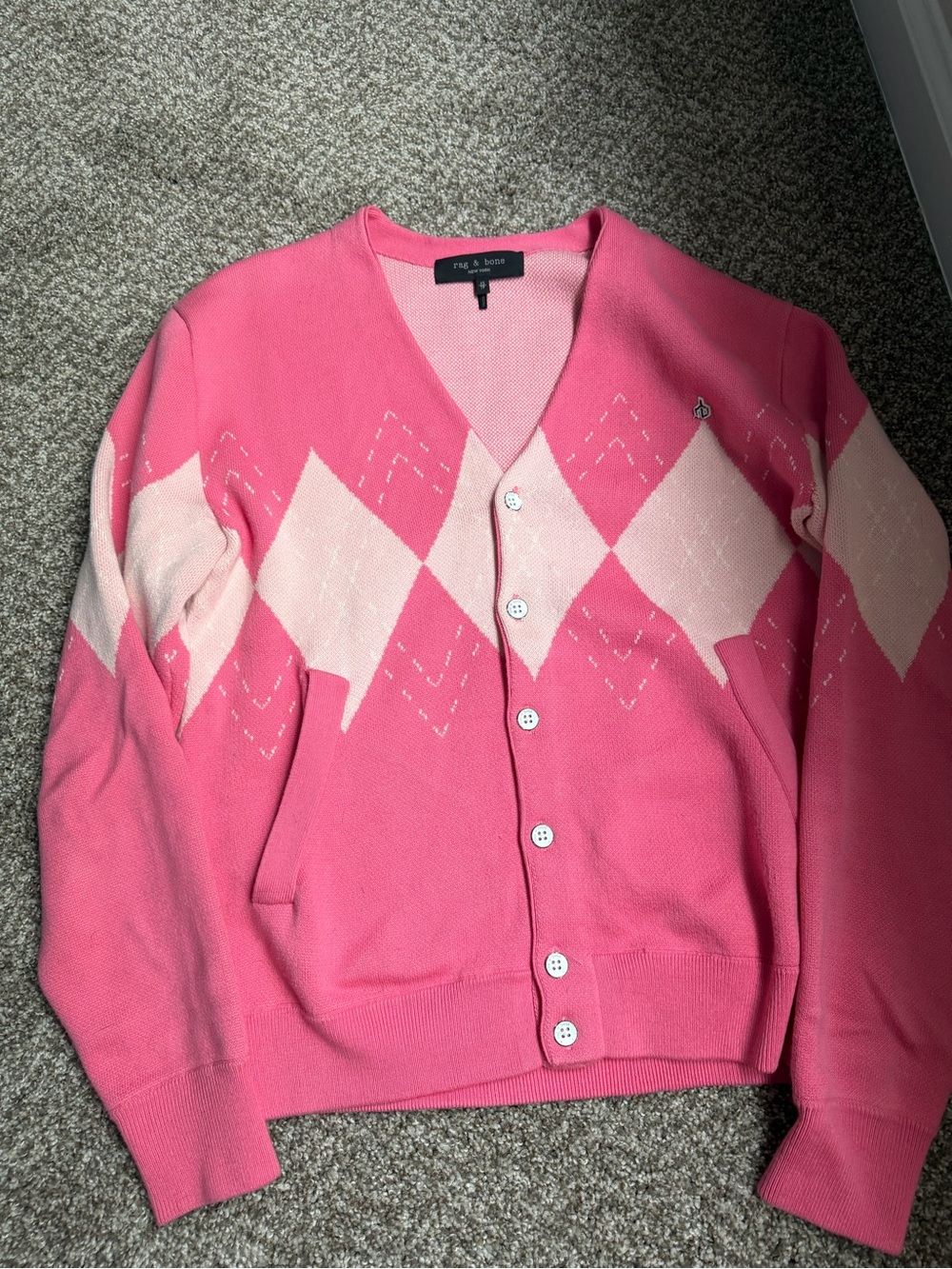 rag & bone Pink and Light Pink Argyle V-Neck Cardigan